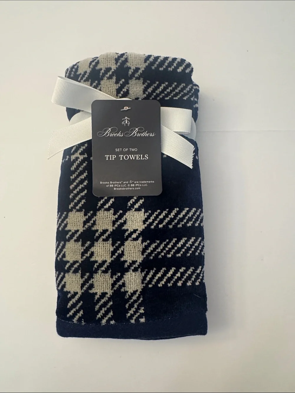 6pc BROOKS BROTHERS 100% Cotton Velour Plaid Bath Towel Set - Blue/Off White